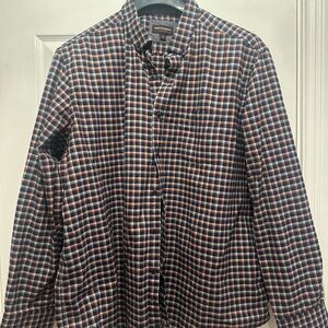 Johnston & Murphy Navy and White Plaid Shirt